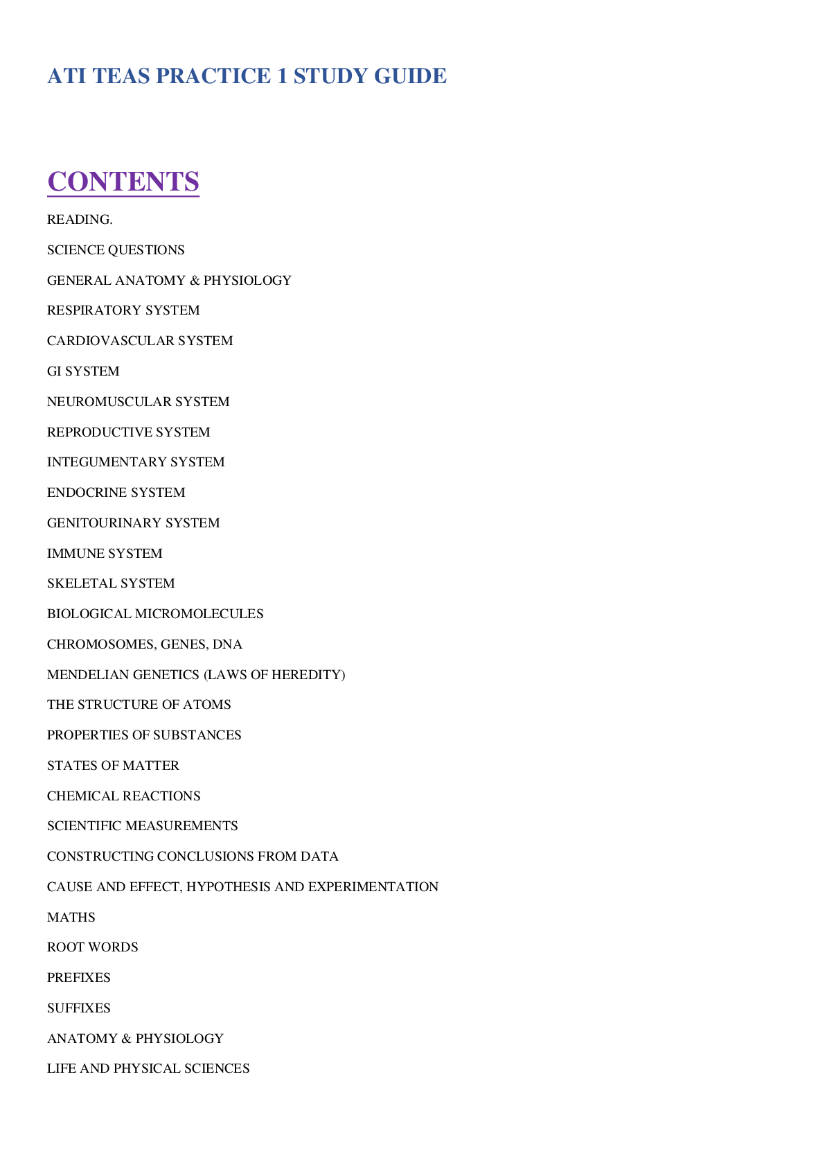 Preview image of ATI TEAS PRACTICE 1 STUDY GUIDE document